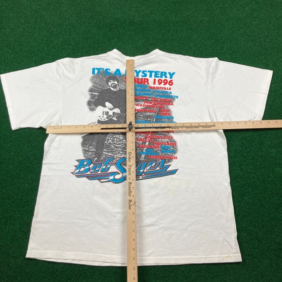 Vintage Bob Seger Shirt Mens L White 1996 Tour It's A Mystery Band Concert 90s - Picture 10 of 13